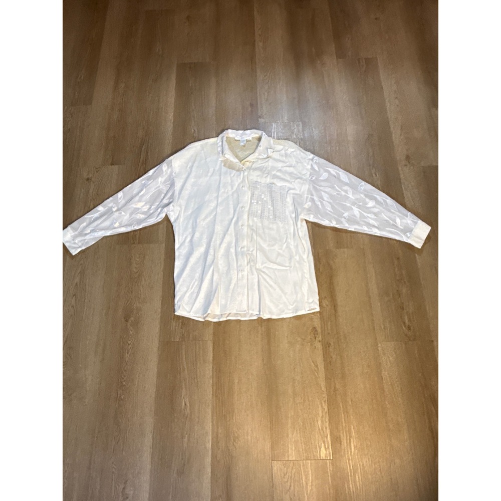 Vintage The Limited Button Down Blouse Women's Large Cream USA Media Sequins